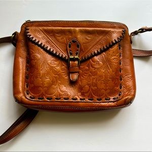 PATRICIA NASH Brown Tooled Leather Crossbody Bag